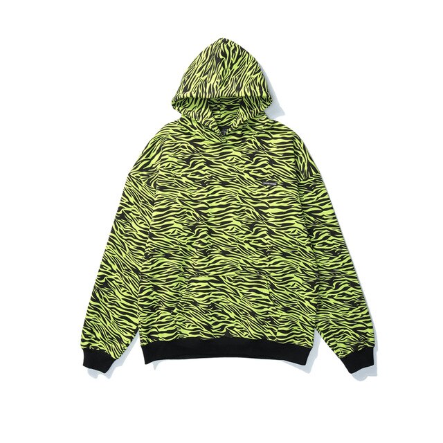 Streetwear Green Zebra Pattern Hoodies Sweatshirt Hip Hop Hoodie Autumn Harajuku Pullover Oversize Unisex Clothes