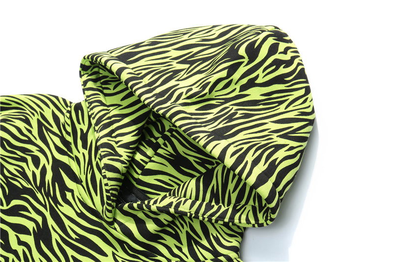 Streetwear Green Zebra Pattern Hoodies Sweatshirt Hip Hop Hoodie Autumn Harajuku Pullover Oversize Unisex Clothes
