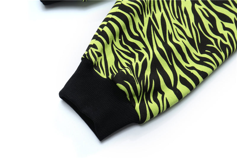Streetwear Green Zebra Pattern Hoodies Sweatshirt Hip Hop Hoodie Autumn Harajuku Pullover Oversize Unisex Clothes